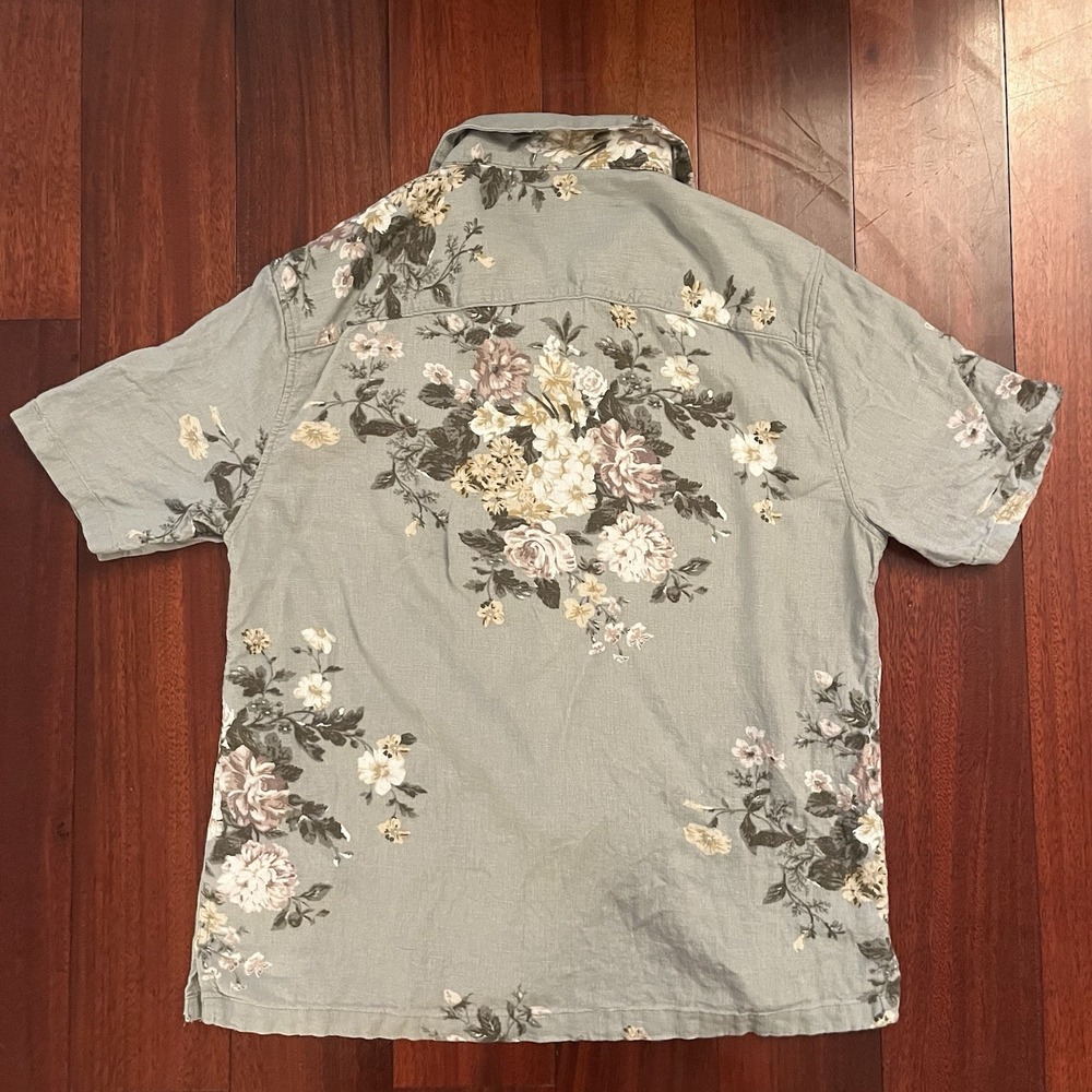 Abercrombie Fitch Shirt Mens Sage Small Summer Linen Blend Floral Camp Button Up - Picture 7 of 11